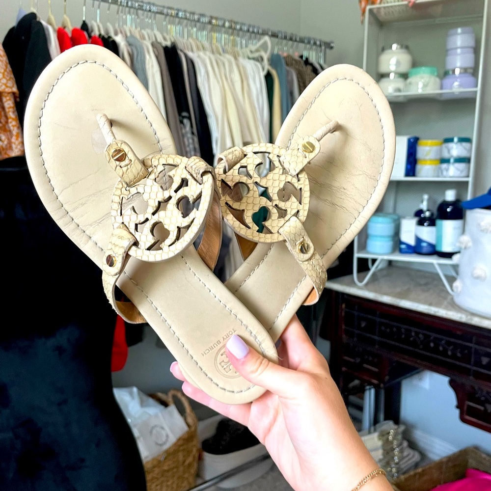 Ivory Snakeskin TORY BURCH miller sandals 👡